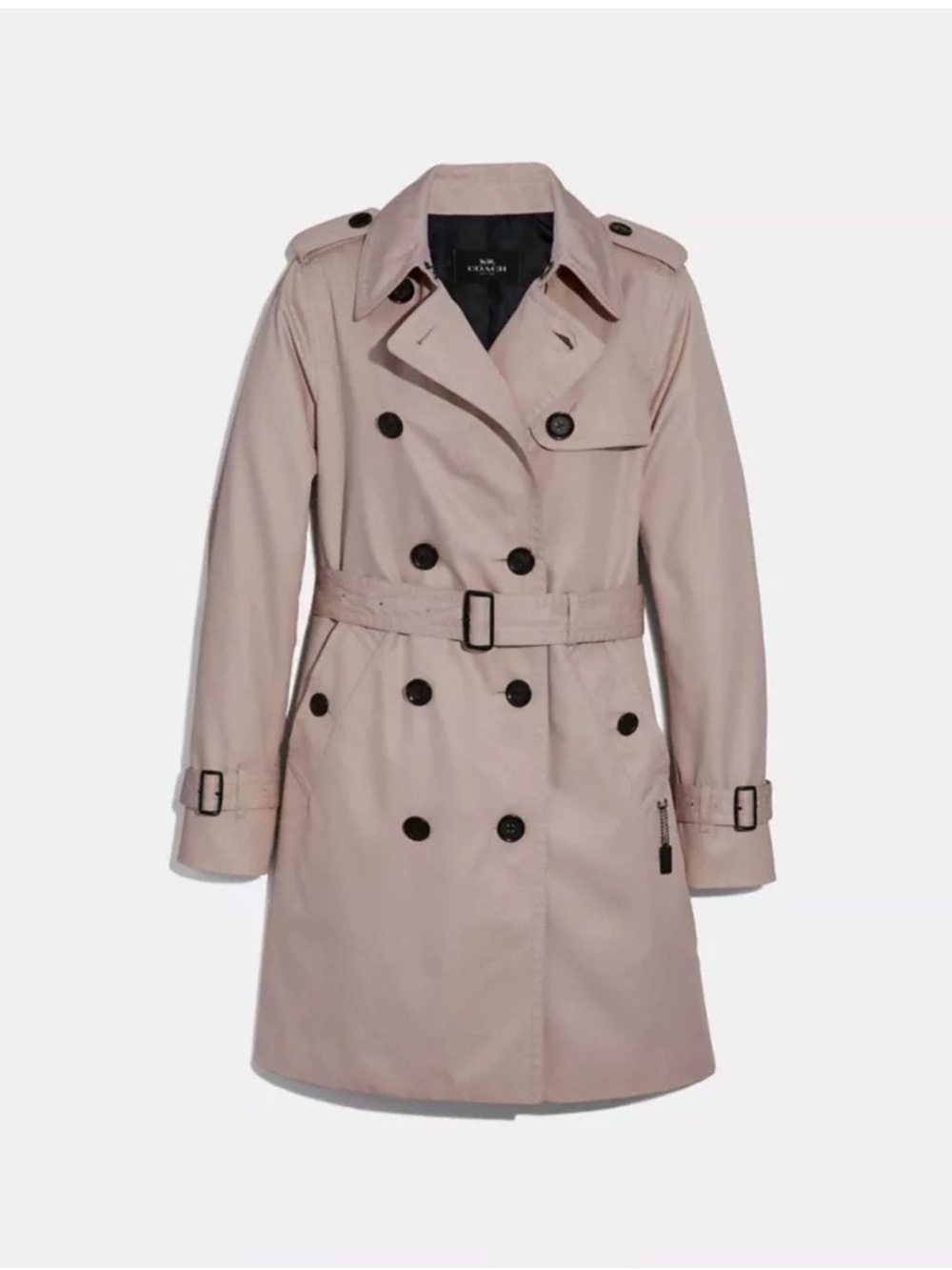 Coach Beige Double-Breasted Trench Coat with Belt - Picture 2 of 4